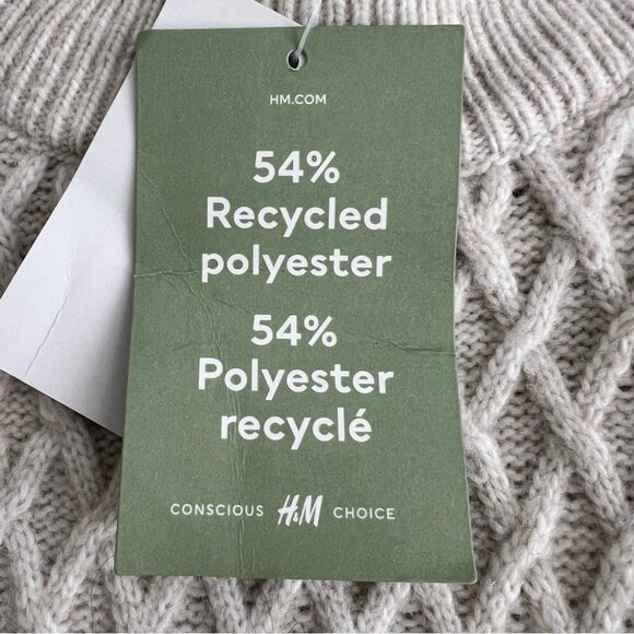 H&M Cable Knit Sweater Dress Long Sleeve Cozy Pullover Winter Medium Ivory NWT - Picture 7 of 7